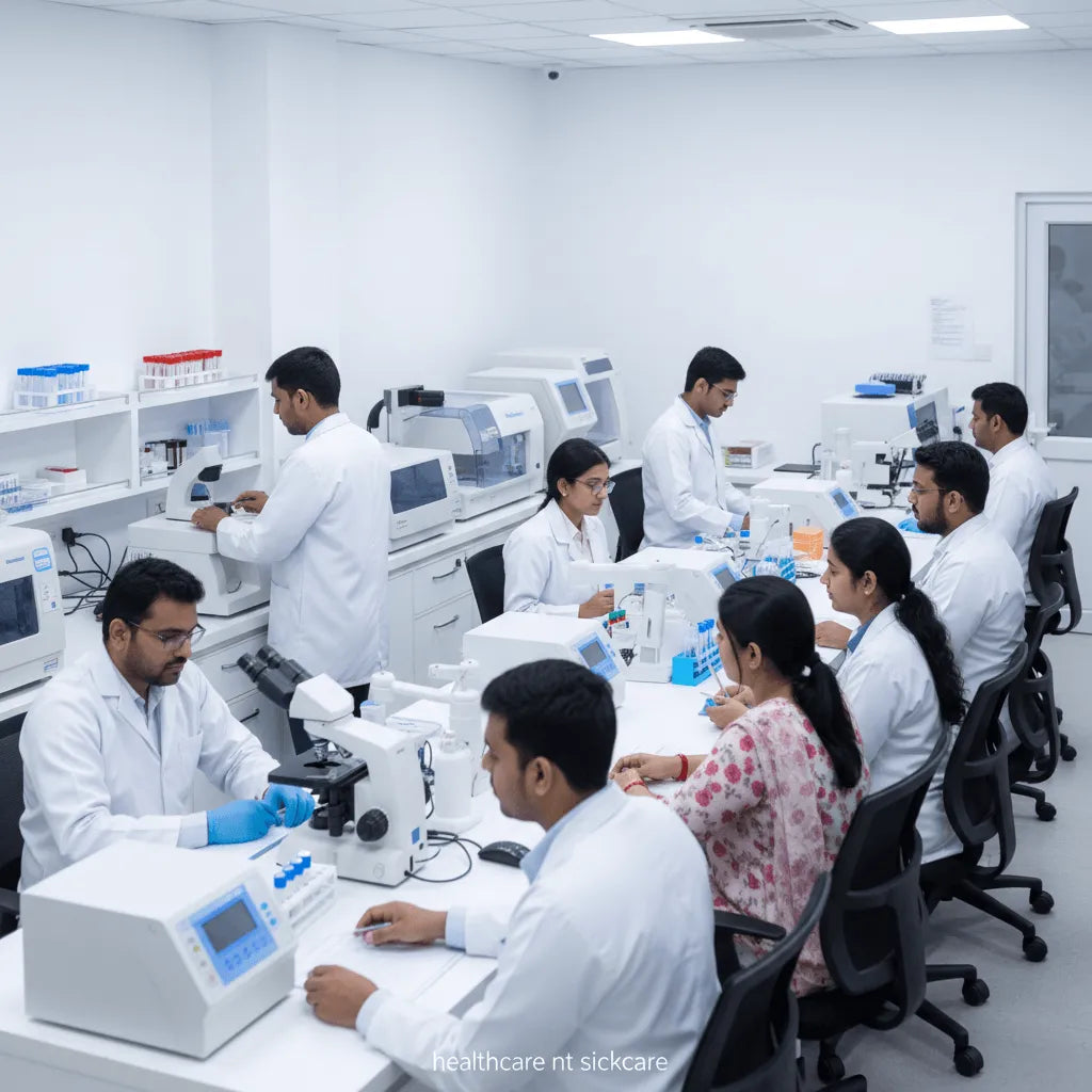biomarkers test profile Pune with laboratory technicians in action.