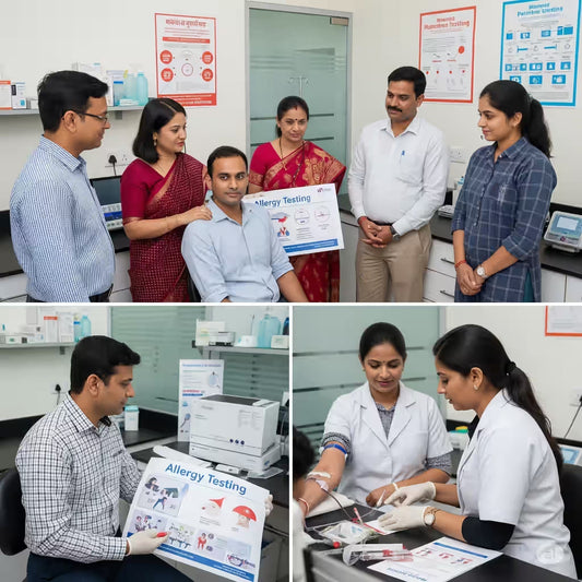 Allergy Test blood sample collection at a Pune diagnostic lab showing a healthcare professional drawing blood