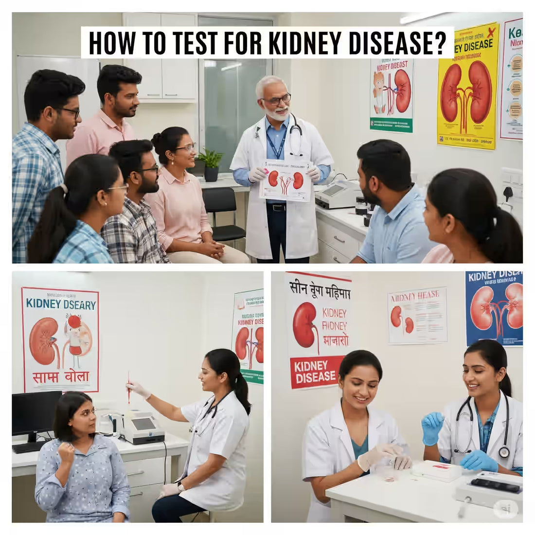Kidney disease infographic showing kidney anatomy, common symptoms like swelling and fatigue, and lifestyle tips for prevention and management