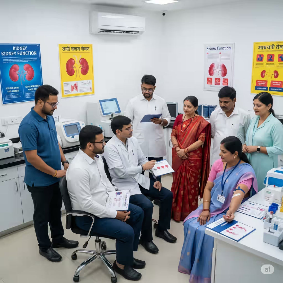 Kidney Function Test Pune chart showing renal panel markers including creatinine, eGFR, BUN, electrolytes, and urine albumin for chronic kidney disease diagnosis and monitoring
