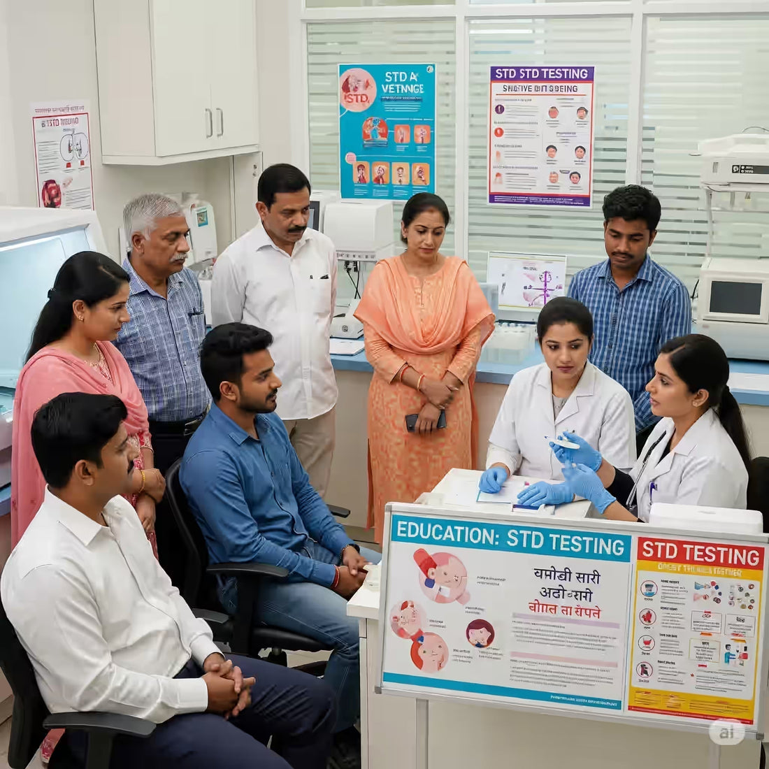 Test for STD blood and urine sample collection at a diagnostic lab with healthcare professional