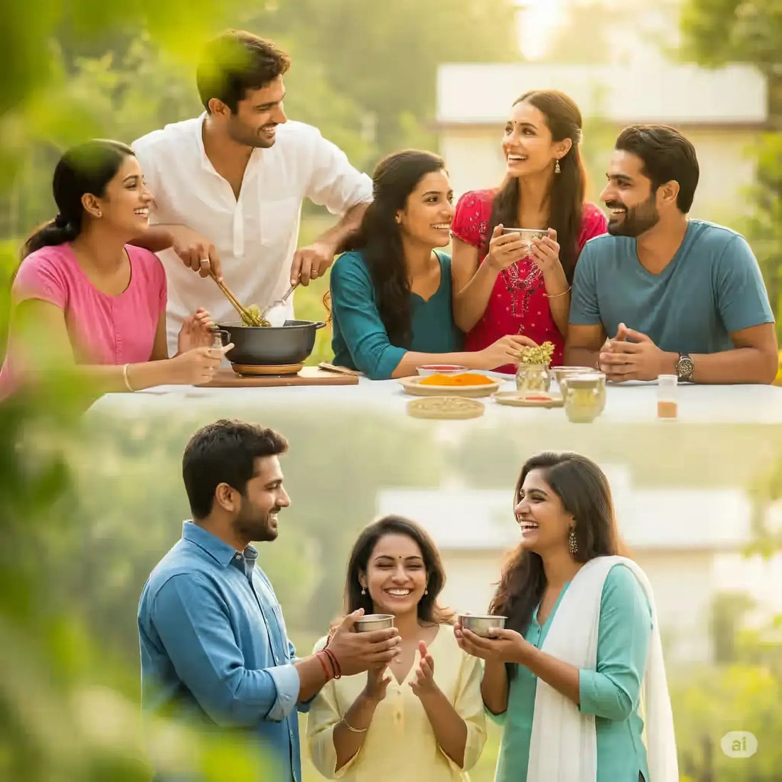 Group of friends enjoying a meal together outdoors, discussing mineral metabolism disorder testing