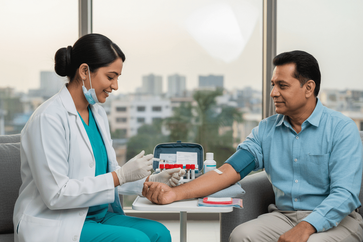 adrenal function tests Pune home collection with trained phlebotomist assisting patient