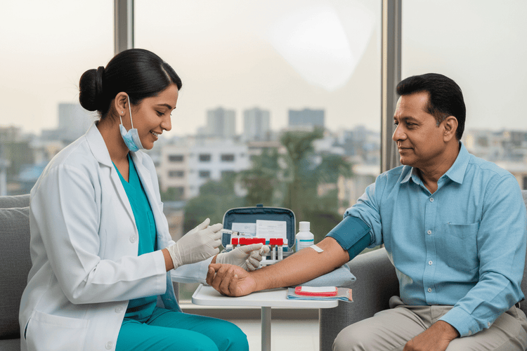adrenal function tests Pune home collection with trained phlebotomist assisting patient