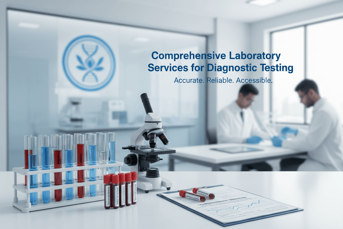 Comprehensive Laboratory Services for Diagnostic Testing with blood samples and microscope for accurate health monitoring.