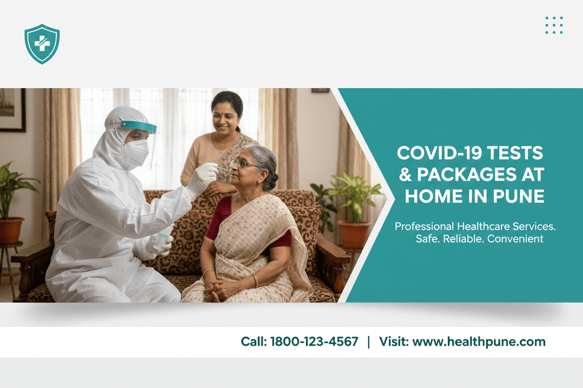 home COVID-19 tests Pune service with trained phlebotomist conducting test at home for patients in Pune.