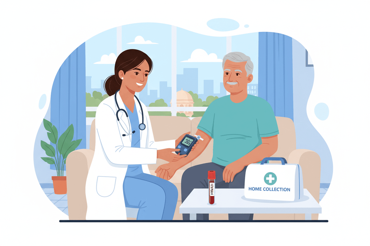 diabetes management home testing Pune with healthcare professionals conducting home collection.