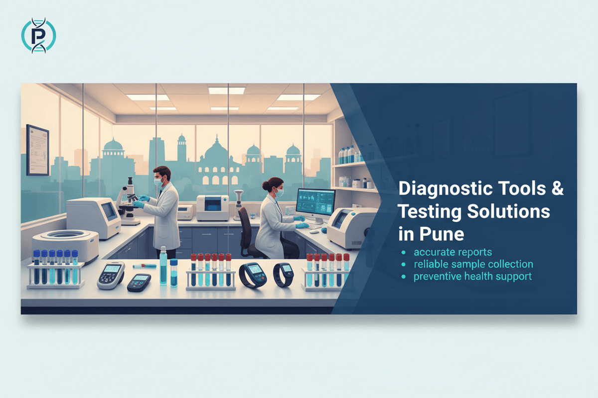 Diagnostic testing solutions Pune for accurate medical reports and reliable sample collection in a modern lab.