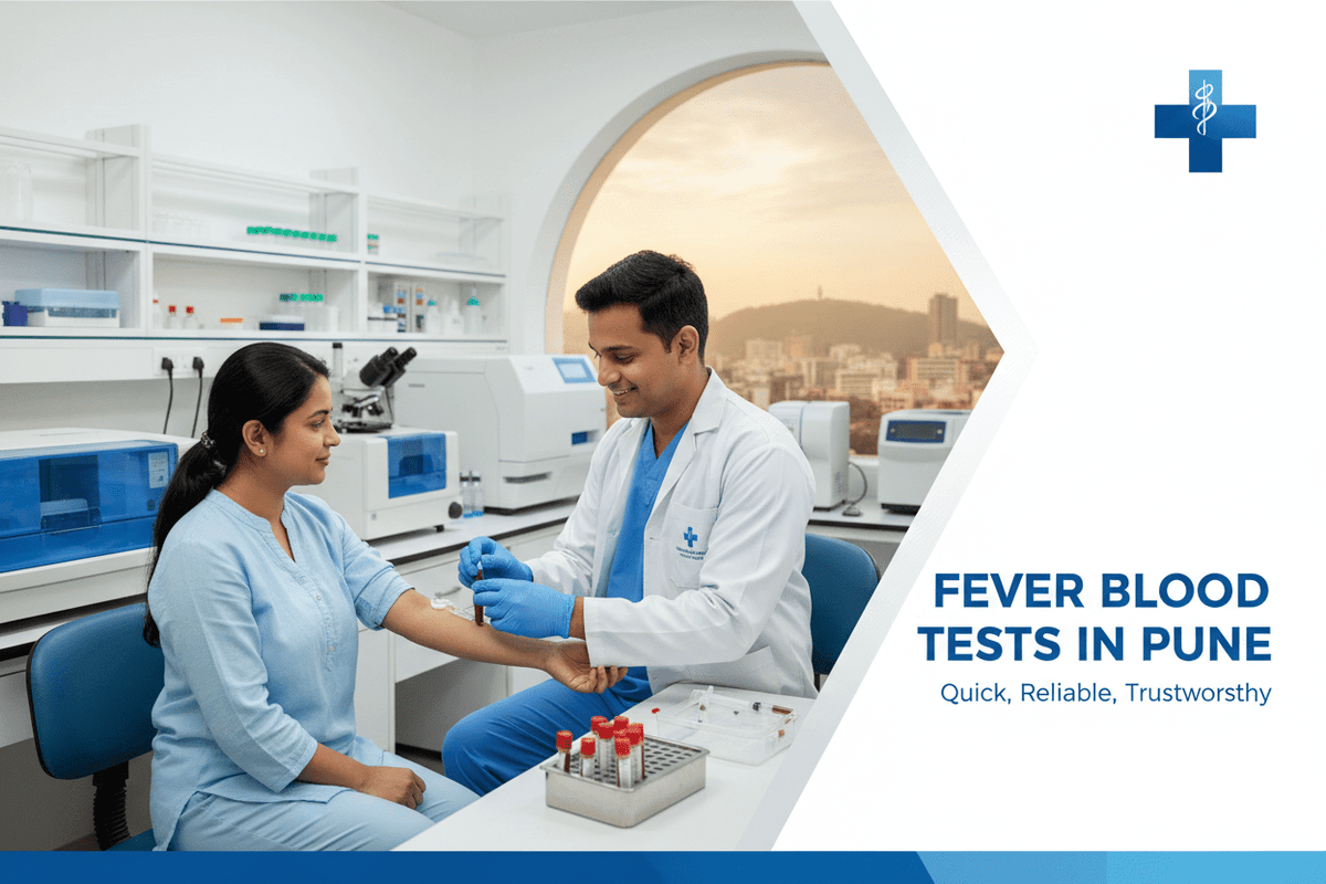 Fever blood tests in Pune - Patient receiving blood test in accredited lab, ensuring quick and reliable diagnostics.