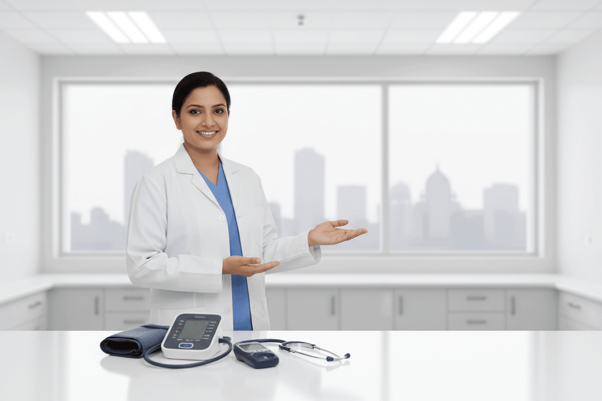 Health monitoring tests Pune with trained professional and diagnostic equipment in a clinical setting.