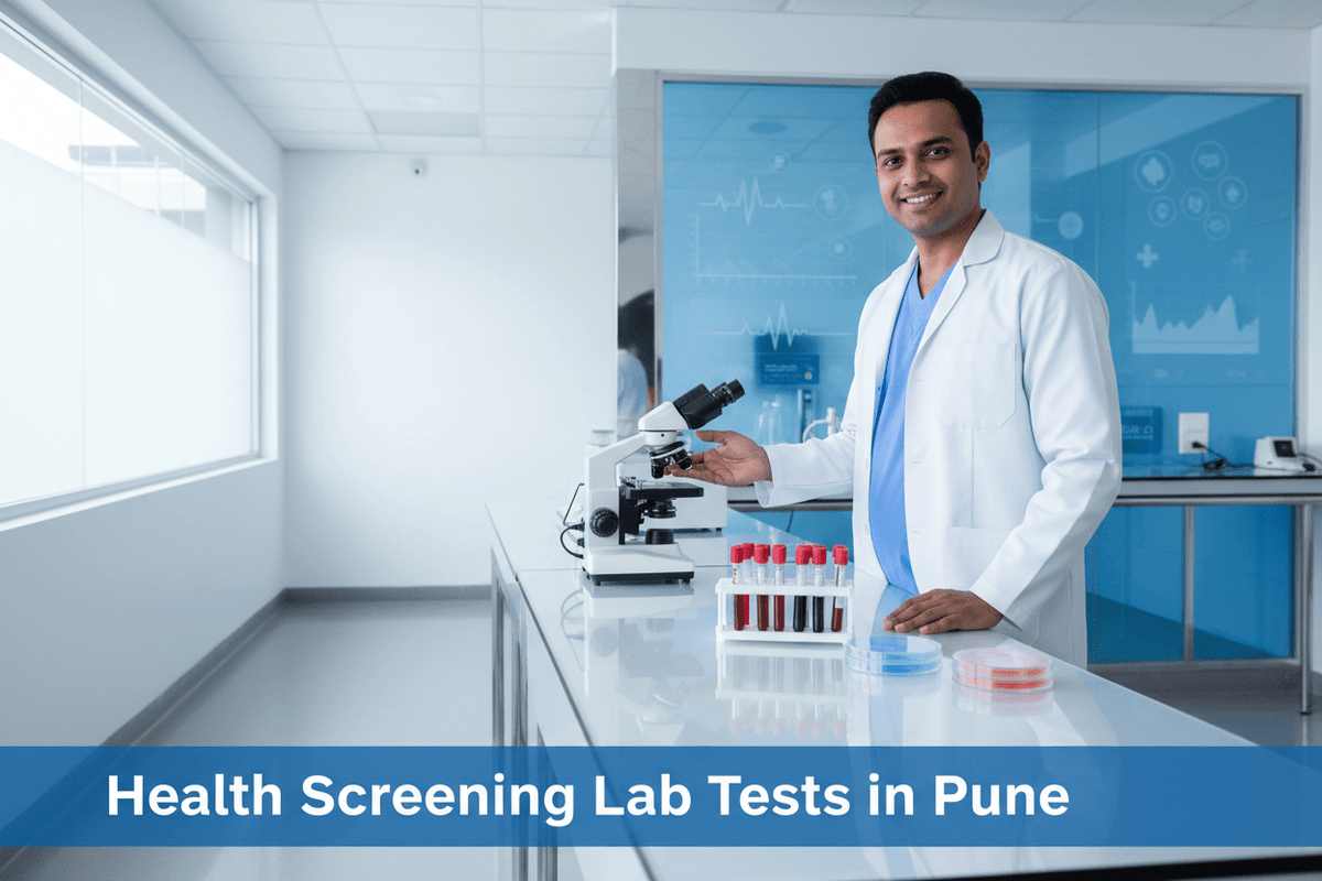 Health screening tests Pune with trained staff and lab equipment in a modern facility.