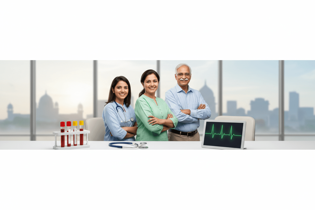 Preventive health checkup packages Pune with healthcare professionals and lab tests in a modern setting.