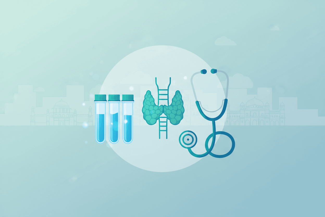 thyroid blood tests home sample Pune with test tubes and stethoscope