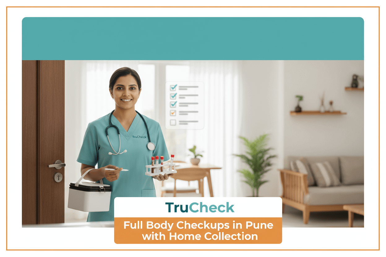 full body checkups home collection Pune nurse displaying samples