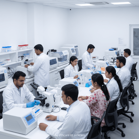 biomarkers test profile Pune with laboratory technicians in action.