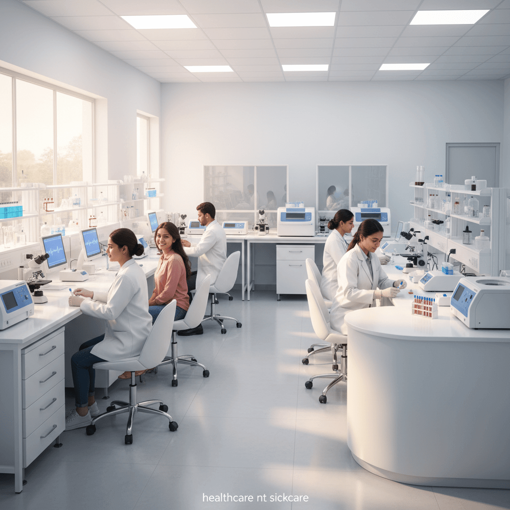 Pooled prolactin test Pune performed in a modern laboratory with healthcare professionals at work.